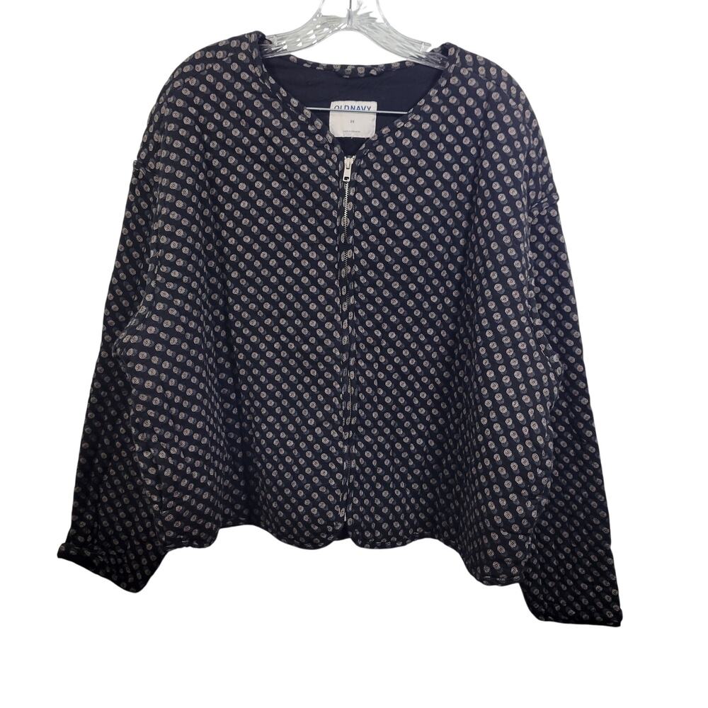 Old Navy Crafted Bomber Black Geo Cropped Jacket Size 2X 121825-1245 - Picture 7 of 7